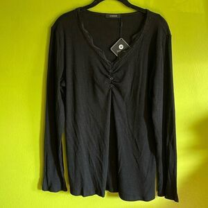 NWT Uodim Black Rib Knit Stretch Long Sleeve Henley Size XXL